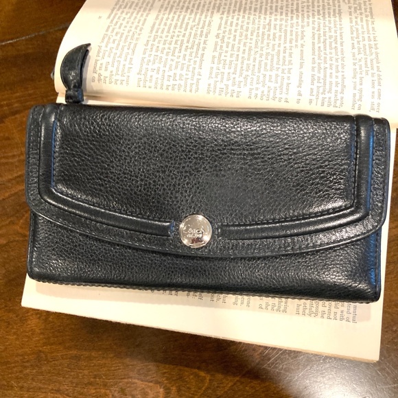 Coach Black Leather Trifold Credit Card Long Wallet - Picture 1 of 9